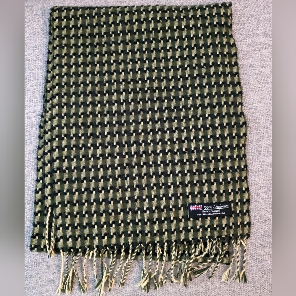 Light Green and Black 100% Cashmere Scarf